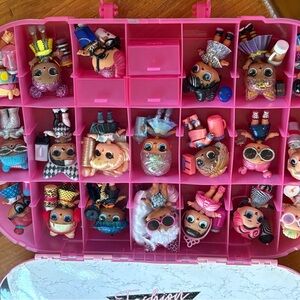Pink Doll Storage Case with Assorted Dolls